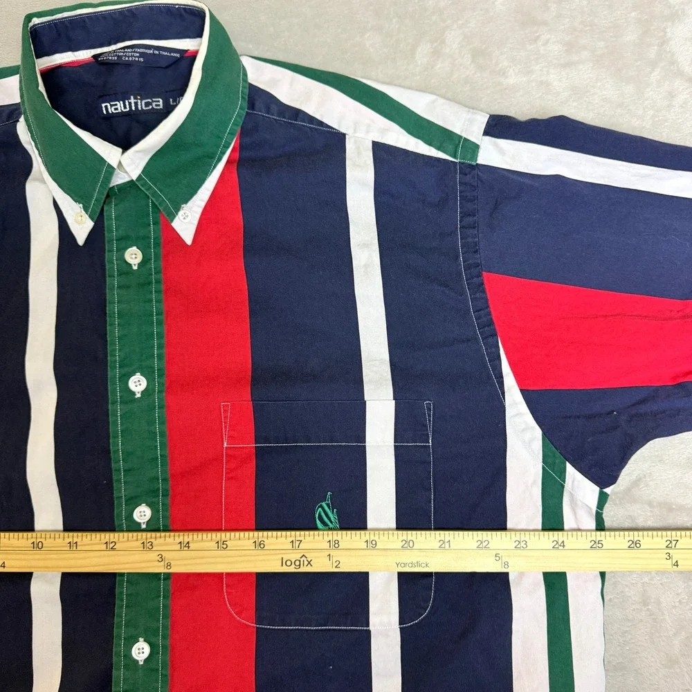 Vintage 90s Nautica Button Down Shirt Mens Large Striped Nautical Preppy EUC
